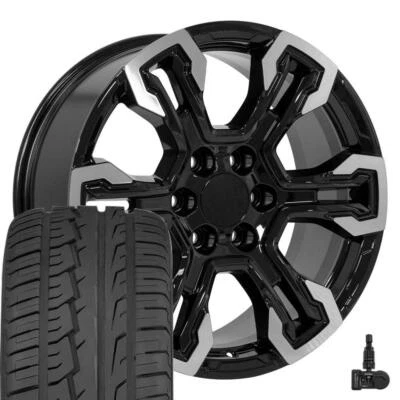 20" Black 14089 Wheels, 275/55r20 Tires Set Fits Silverado Tahoe Suburban - Image 1 of 4