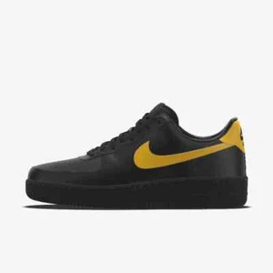 Mens Nike Air Force 1 Low Leather Black University Gold Nike ID Kobe Mamba - Picture 1 of 6