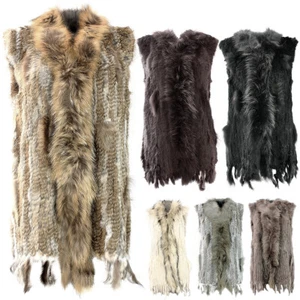 Gloop Damen Weste Lang Echtfell Fellweste Kaninchen Hasenfell Winter Pelz Jacke - Bild 1 von 26