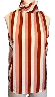 Forever 21 Women’s Rust Striped Blouse Pullover Ruched Neckline Brass Buttons Sm - Image 1 of 4