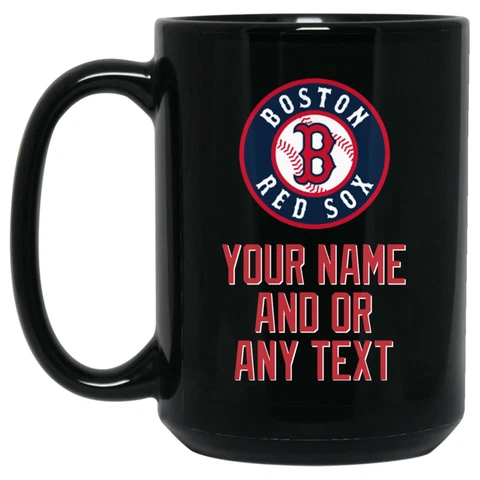 Custom Personalized Boston Red Sox Logo Black 15 oz Ceramic Coffee Mug Cup Cover