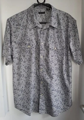 Vintage Grey Patterned Western Cotton Shirt Pearl Snaps 49"-124.5cm L (2WR) - Image 1 of 3