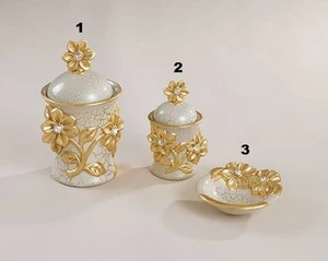 BARATTOLO GRANDE BARATTOLO PICCOLO E PORTA SAPONE IN CERAMICA ORO E CRISTALLI - Imagen 1 de 1