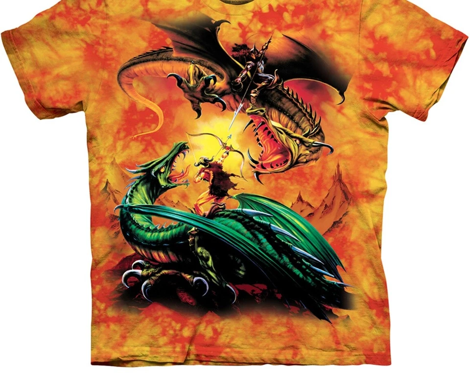 The Duel Dragon Fantasy Hand Dyed Adult T-Shirt The Mountain NEW UNWORN - Image 1 of 1