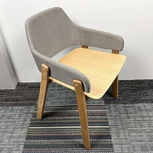 Blu Dot Clutch Chair Pewter Gray Upholstered Fabric W/ Solid White Oak Frame - Picture 1 of 8