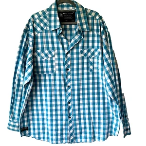 Marc Ecko Cut & Sew Mens Button Up Cotton Long Sleeve Shirt Size 3X Blue Check - Picture 1 of 11