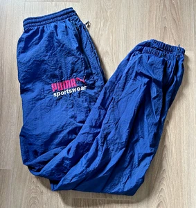 Vintage Size 34 Puma Sportswear Pants Joggers Tracksuit Bottoms Blue Pink 80s 90 - Picture 1 of 16