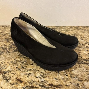 Fly London Yaz Black Textured Leather Wedge Platform Shoes EU Size 37 (US 6.5-7) - Picture 1 of 12