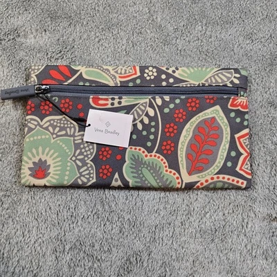 Vera Bradley Nomadic Floral Grey Canvas Makeup Cosmetic Pencil Bag Zipper Pouch - Image 1 of 4