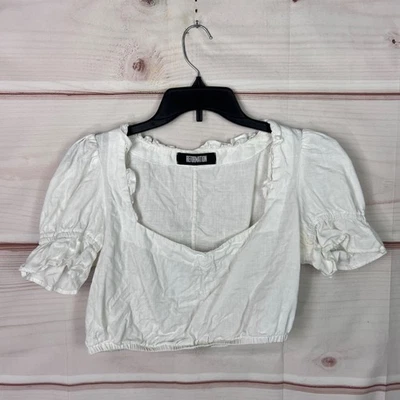 Blusa Reformation Top Mujer L Blanca Corta L Lino Manga Corta Cuello Corazón Foto 1 de 4