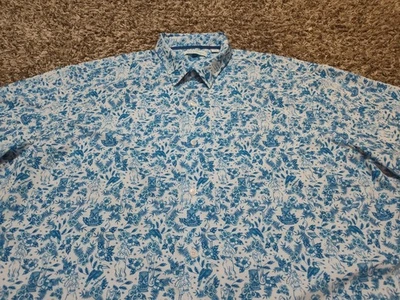 Caribbean Shirt Mens 3XB Blue Isle Breeze Performance Hawaiian Floral Tiki Hula - Image 1 of 4