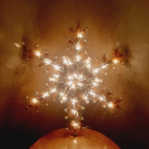 Fiocco di neve vintage illuminato da appendere oro orpello con punte di perle 14" - Foto 1 di 14