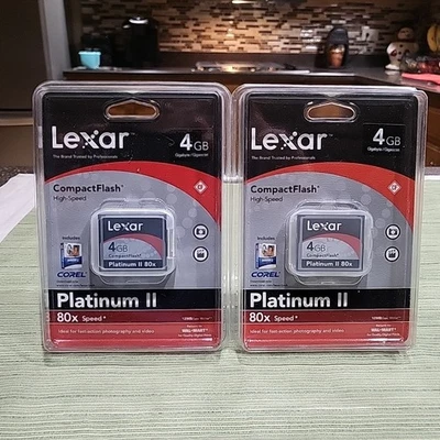 ¡NUEVO! Tarjetas de memoria Lexar 4 GB Platinum II Compact Flash de alta velocidad (2 sin abrir) Foto 1 de 2