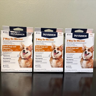 3 Boxes PetArmor 7 Way De-Wormer Small Dogs & Puppies 2 Chewable Tablets Per Pkg - Image 1 of 4