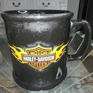 Vintage Harley Davidson 12oz Kaffeebecher 2003 schwarz/orange Tasse 3D Flammen - Bild 1 von 5