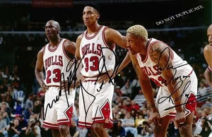 PIPPEN - RODMAN - JORDAN - 11 X 17 GLOSSY SIGNED PHOTO REPRINT - Picture 1 of 1