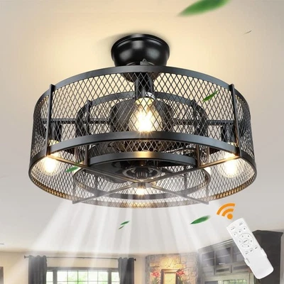 Industrial Ceiling Fan with Lights 4-Bulb E27 Remote 6 Speeds - Image 1 of 4