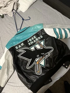Vintage Jeff Hamilton NHL San Jose Sharks Leather & Canvas Jacket XL - Picture 1 of 5