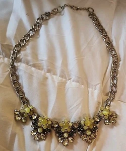 Collana Dichiarazione Banana Repubblica Tono Oro Strass Giallo Grigio Fumè - Foto 1 di 7