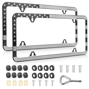 2x American Flag License Plate Frame Stainless Steel For Honda Civic CR-V HR-V - Picture 1 of 7