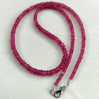 Natural Pink Tourmaline Gemstone 3 to 5.5 mm Faceted Rondelle Beads 17" Necklace - Image 1 of 4