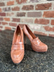 POUR LA VICTOIRE LITE BROWN LEATHER LOAFERS PLATFORM STILETTO HEELS US Size 9.5 - Picture 1 of 15
