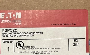 Eaton Crouse Hinds FSPC22, with Thumb Switch, 1 pc 3/4” Explosionproof Snap - Picture 1 of 2