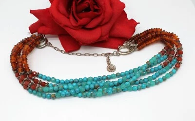 Graziano 5股仿绿松石和琥珀串珠20英寸项链猫救援 — 第 1/2 张图片