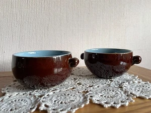 2 Denby Homestead soup cereal serving bowls no lid brown blue - Picture 1 of 4