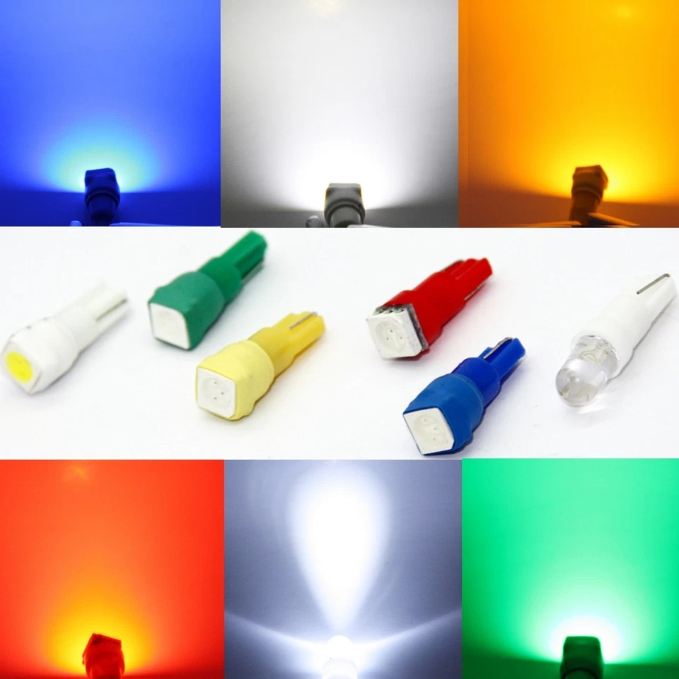 5x 12V LED SMD T5 W2x4.6d all Glass Bulb Tachobeleuchtung Blue Warm White Red - Image 1 of 1