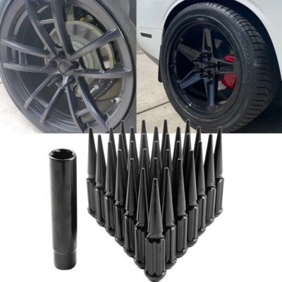 For Dodge Charger Challenger Black 24 PCS Spline Spike Lug Nuts 14x1.5 4.4" Tall — 第 1/4 张图片