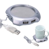 Silver Tea Coffee Beverage Cup Mug Warmer Heater Pad with 4 Port USB 2.0 Hub