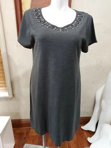 Dress Barn Size 18/20 Long Gray Dress With Studs Around Collar. Free Shipping!! - Picture 1 of 6