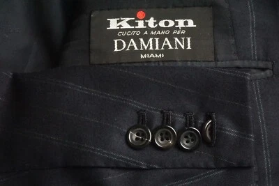 Traje Chaqueta Pantalones Kiton Azul Marino Rayas 100% Lana 2 Piezas Talla 49L Hecho en Italia Foto 1 de 4