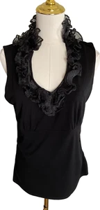 White House Black Market Damen Bluse Medium schwarz V-Ausschnitt Rüschendetail - Bild 1 von 10