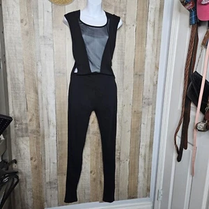 ASOS Mesh Black Jumpsuit Sleeveless Cross Straps On The Back Cutouts Size 8 - Picture 1 of 10