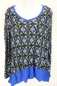 CHIP & PEPPER Multi Color Geometric Print Long Sleeve V-Neck Blouse Women's M - Picture 1 of 12