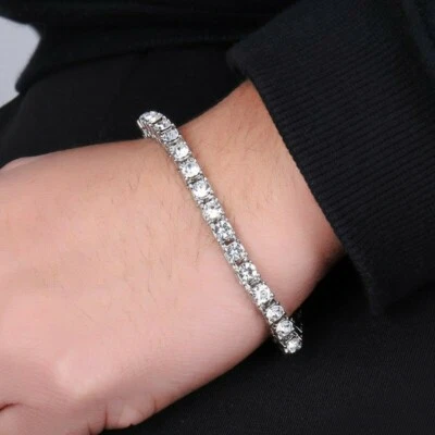 3AAA+ CZ Hop Hip Ice Out 1Row Rhinestone Tennis Bracelets 7Inch 5mm Silver — 第 1/4 张图片