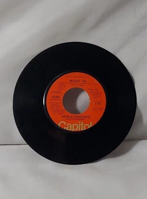 Merle Haggard  45 Vinyl Record Movin' On / Here in Frisco 1975 Capitol 4085 (VG) - Image 1 of 4