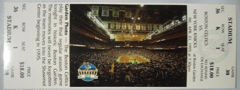 BOSTON  CELTICS  UNUSED   TICKET  BOSTON  GARDEN  APRIL 21,1995  LAST GAME Cover