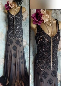 Sue wong Nocturn Beaded 20s 30s Black Lace Occasion gatsby Evening Long dress 10 - Picture 1 of 24