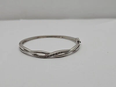 Zales 925 Sterling Silver 10 Round Cut Diamonds Infinity Bangle Bracelet Size 7 - Image 1 of 4