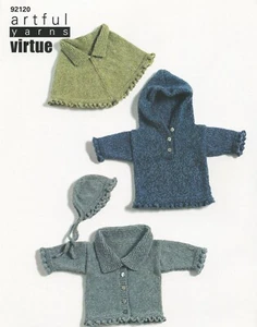 Artful Yarns Knitting Pattern 92120 Virtue Baby Cardigan Hoodie Poncho & Bonnet - Picture 1 of 2