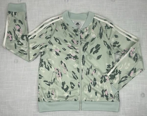 Adidas Pastel Green Camo 3 Stripe Sleeve Full Zip Logo Jacket Girls Sz 16 EUC - Picture 1 of 8