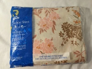 Danville Orange Braun Floral Doppel Spannbetttuch ERDFARBENE BLUMEN Vintage Neu aus altem Lagerbestand MCM - Bild 1 von 7