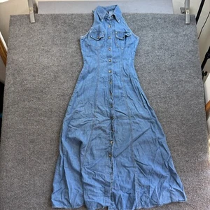 VTG 90s Paris Blue Long button denim jean dress button front Sleeveless Size 3 - Picture 1 of 10