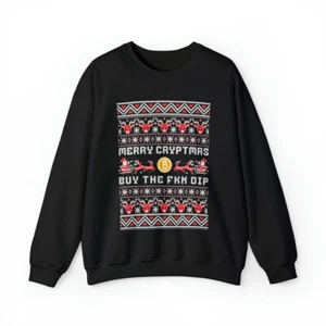 Merry Cryptmas Buy The Fkn Dip, Funny Bitcoin Crewneck Sweatshirt | Crypto | BTC - Picture 1 of 37