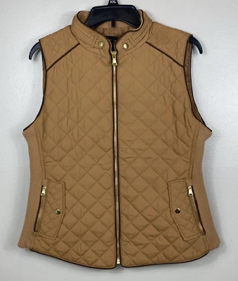Love Tree Brown Full Zip Quilted Puffer Vest Women's Size Large - Image 1 of 4
