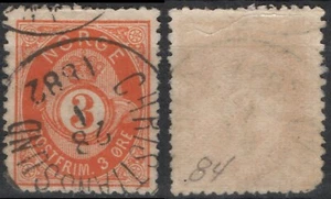 5265 Norway 1877-78, NK 23, Posthorn, lightly canc., SC #23, MI 23. (tagremark) - Picture 1 of 1