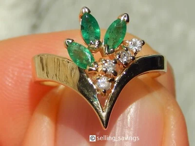 ANILLO BANDA ELEGANTE ORO AMARILLO MACIZO 14K ESMERALDA EFFY Y DIAMANTES TALLA 5.5 Foto 1 de 4